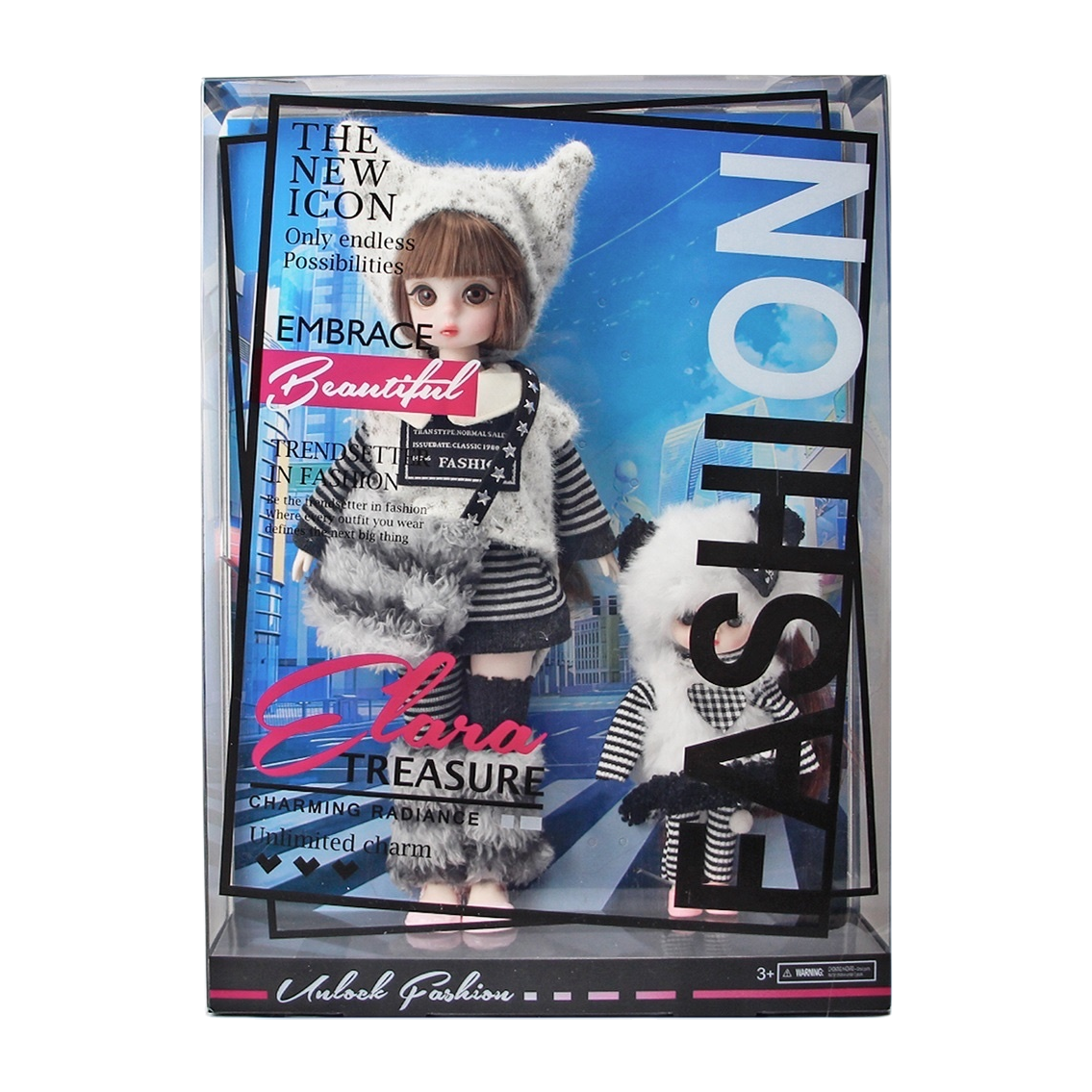 Beiweimei, a fashionable and cute girl, is wearing a 12-inch, 30-centimeter, 13-joint doll cat ear hat, plush coat and striped outfit Item Picture