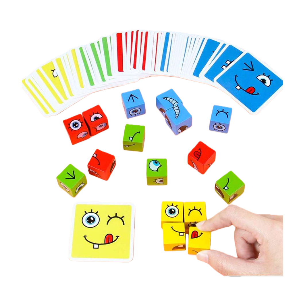 The colorful expression building block toy set includes building blocks and cards for children's early education and educational building Item Picture