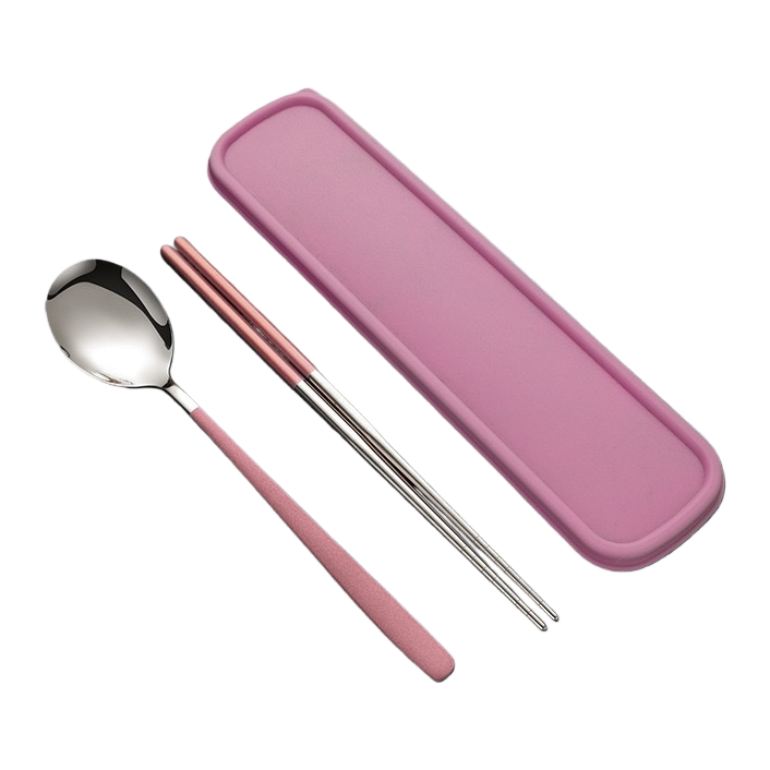 Pink tableware set, 4-piece chopsticks and spoons, home simple style, anti-slip and durable tableware Item Picture