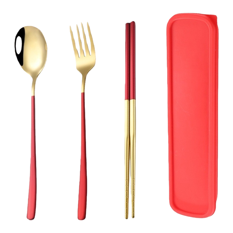 Portable household tableware set, spoon, fork and chopsticks storage box, with compartments for organization Item Picture