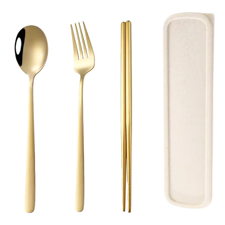 Stainless steel tableware set with spoons, forks and chopsticks, and transparent storage box for home use and portable compartments Item Picture