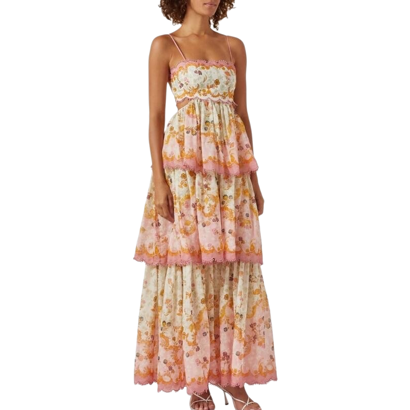The pink floral pattern women's dress is elegant, form-fitting and slimming, a new summer style Item Picture