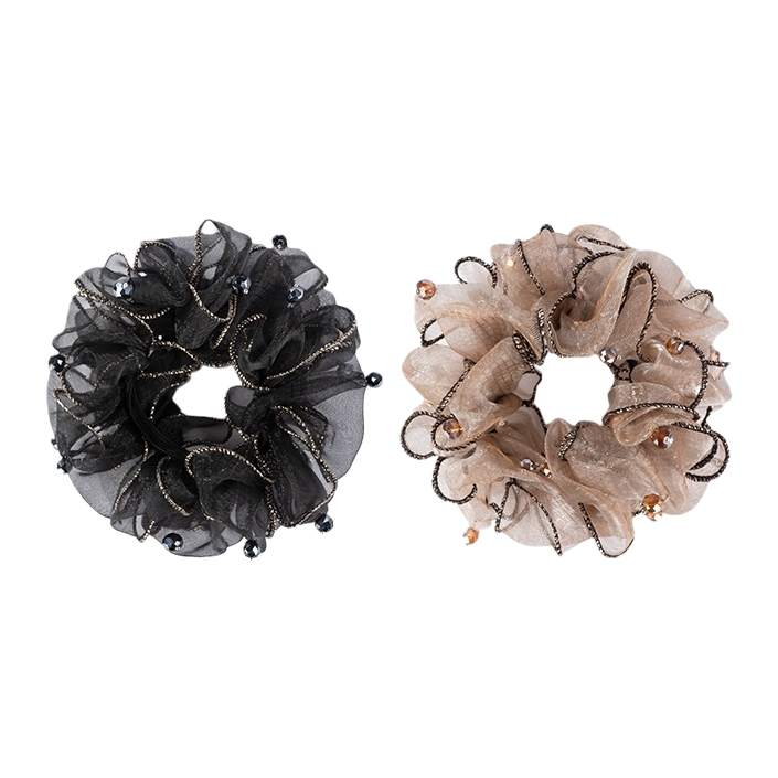 Black beige mesh hair band, Jiali silk, elastic and non-damaging to hair, ladies' hair tie headwear Item Picture
