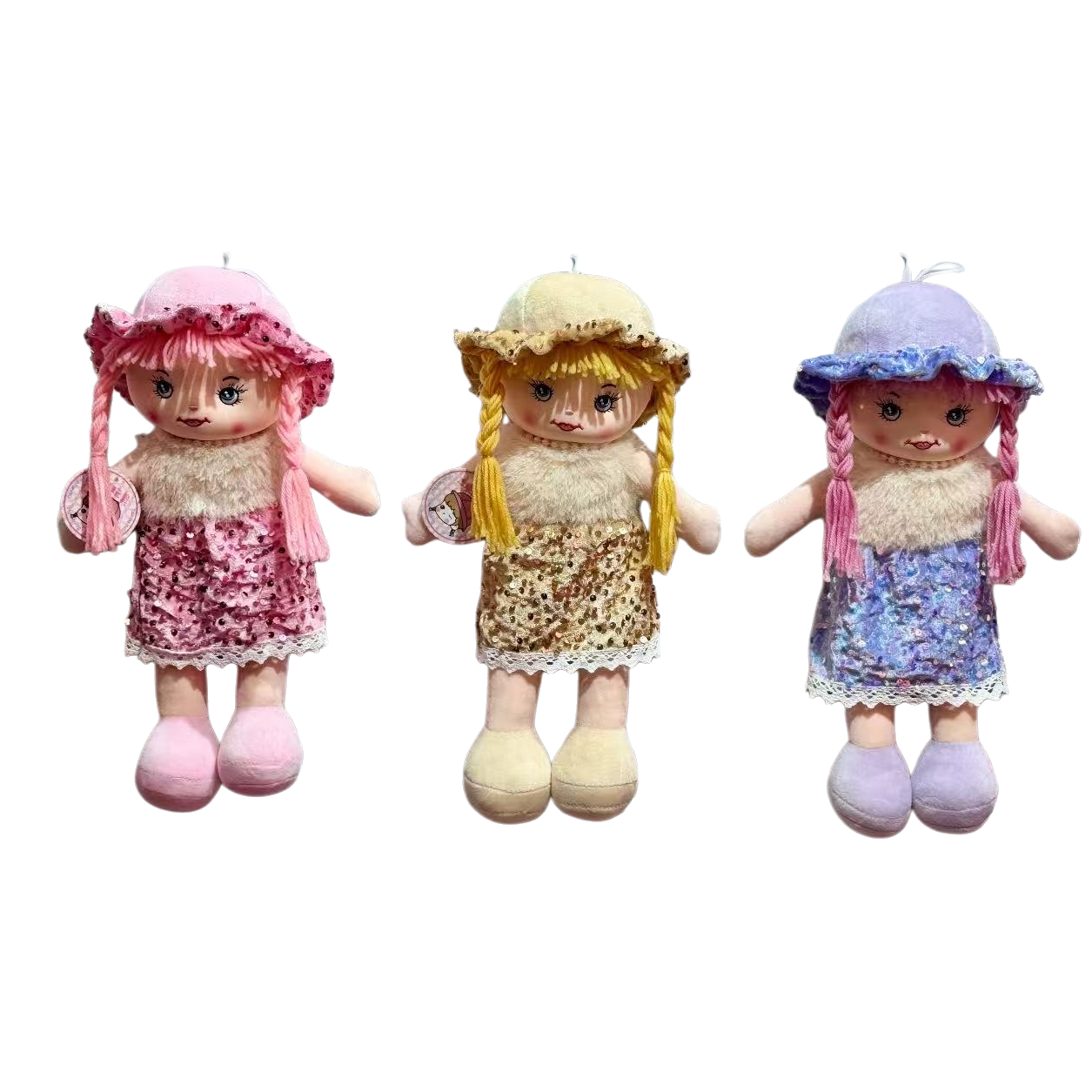 Three colorful sequined dress plush doll sets, cute and fun plush toys Item Picture