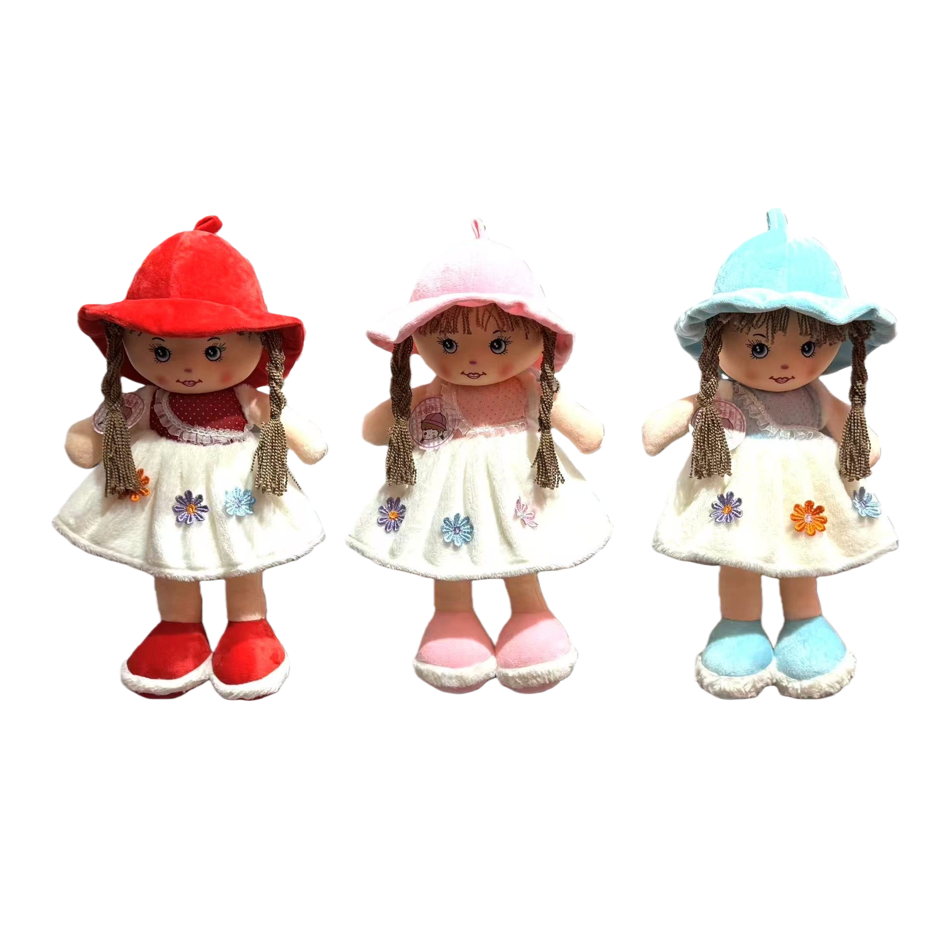 Three colorful hats, skirts, plush doll sets, cute and soft pillow dolls Item Picture