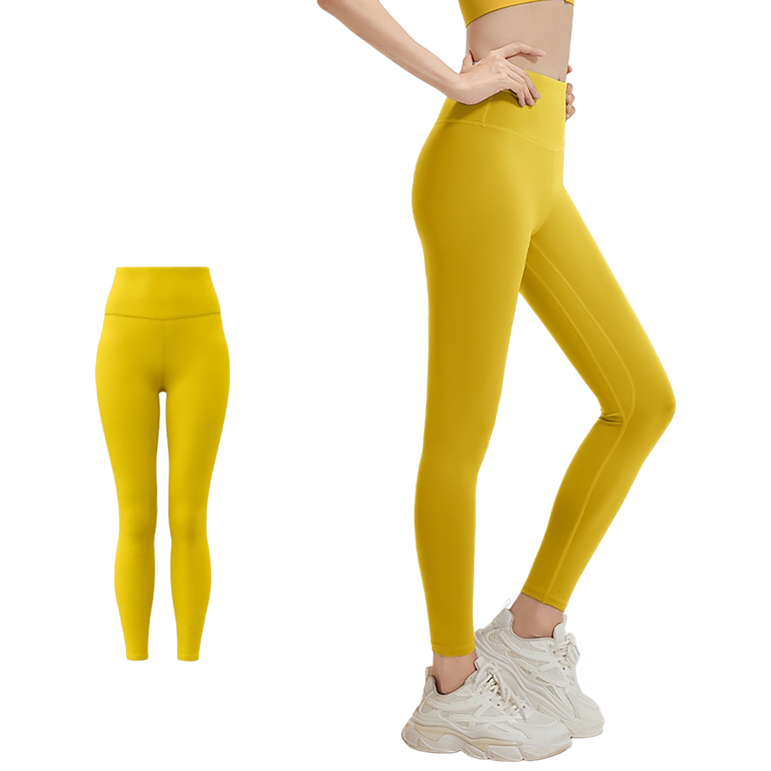 Leggings amarillos de alta estiramiento para mujeres slim slim leggings 9 centavos small foot pants - 5