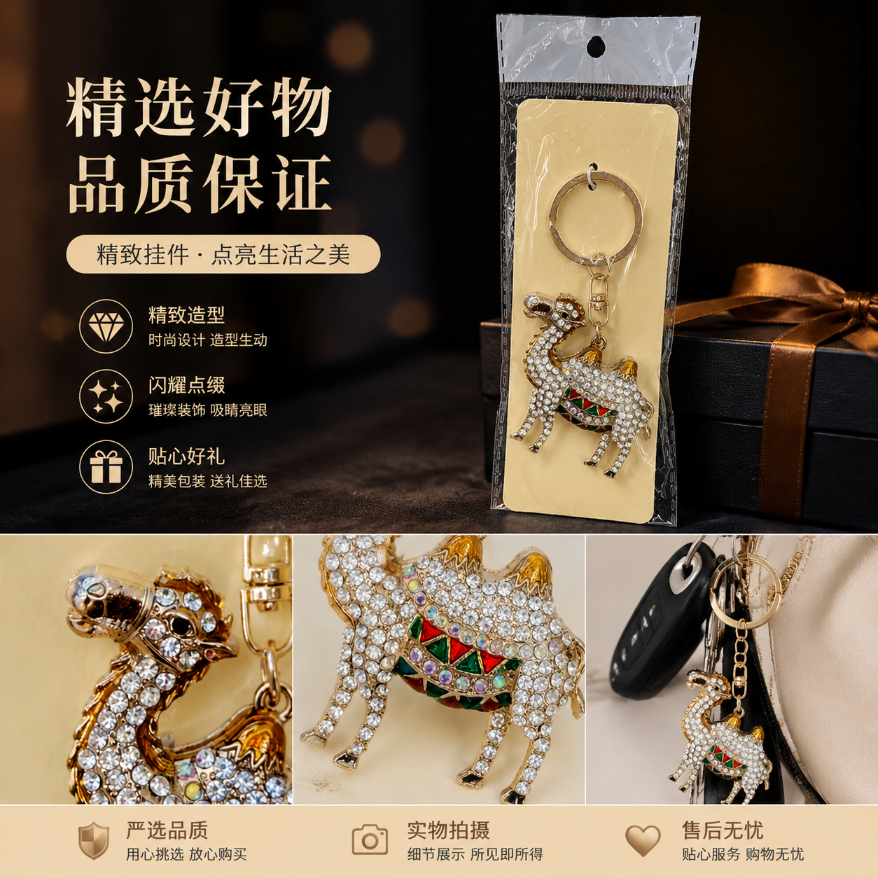 跨境满钻沙漠骆驼动物合金钥匙扣配饰钥匙链送女友包扣包挂件105832926详情1