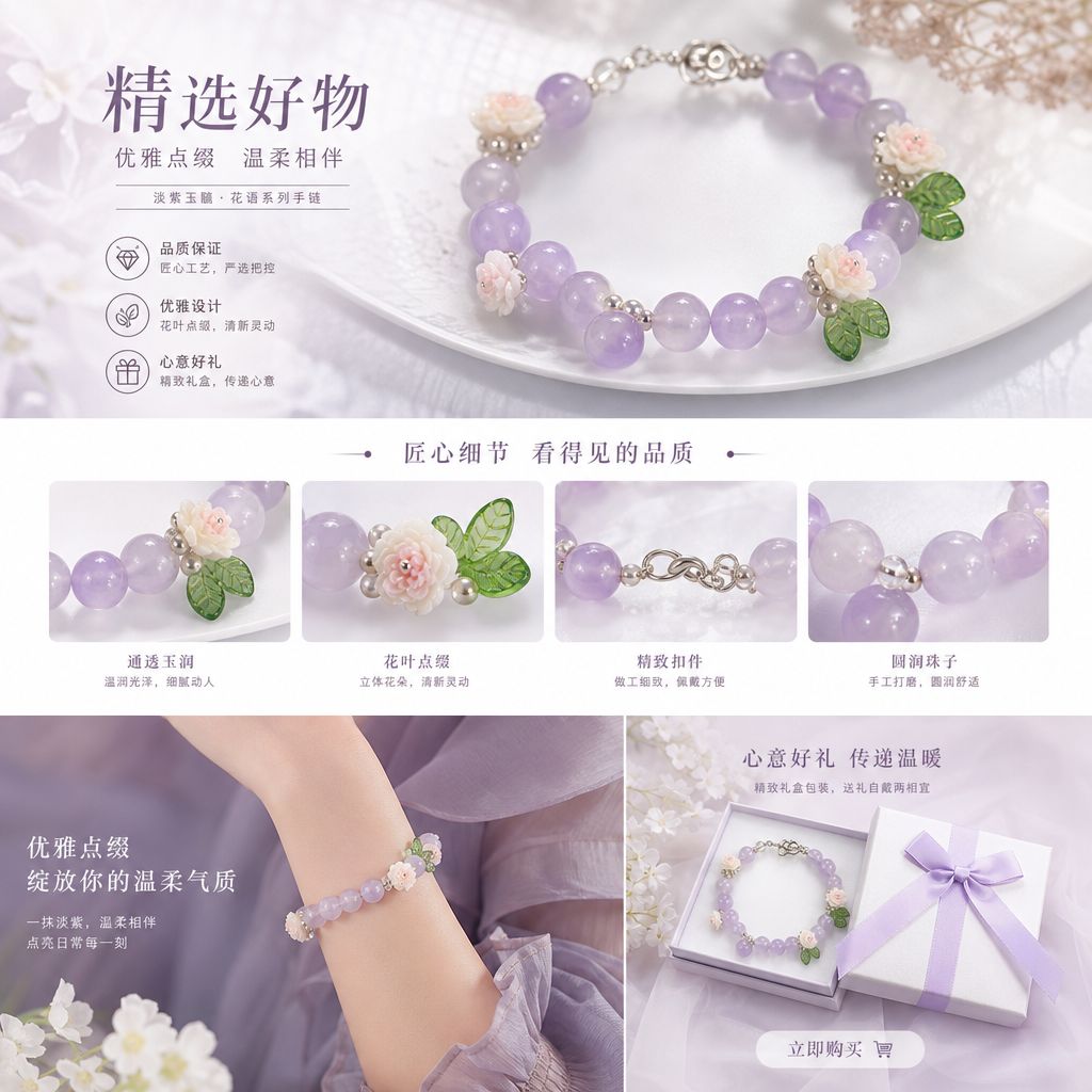 紫色珠子手链 女款简约时尚百搭饰品详情1