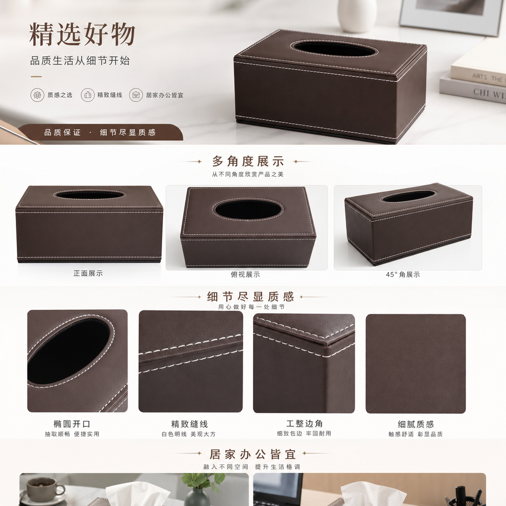 皮革纸巾盒餐巾抽纸盒酒店pu纸抽盒车用家用皮质开业礼品logo批发详情1