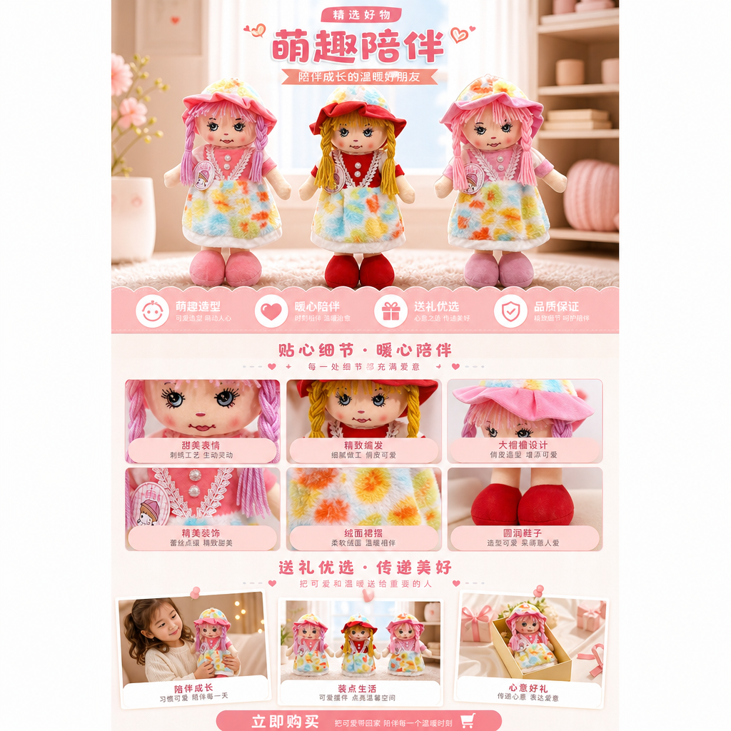 Thickened short fleece plush toy doll, skin-friendly children's companion and soothing doll pic 1