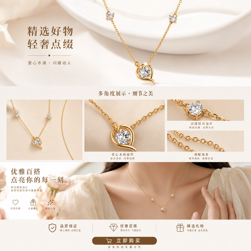 时尚珠宝项链 925银镀白金简约气质锁骨链详情1