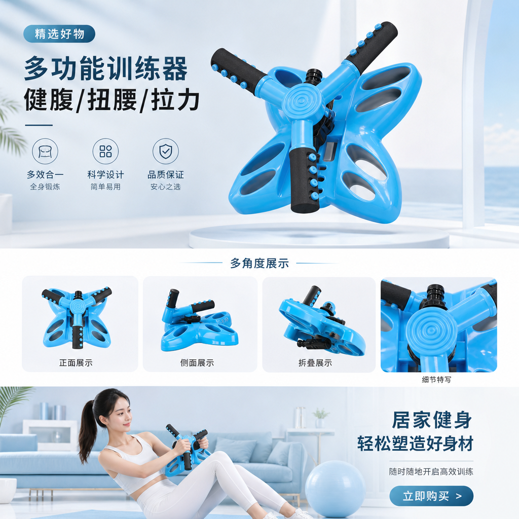 蓝色家用健身器材多功能哑铃架可调节力量训练设备详情1
