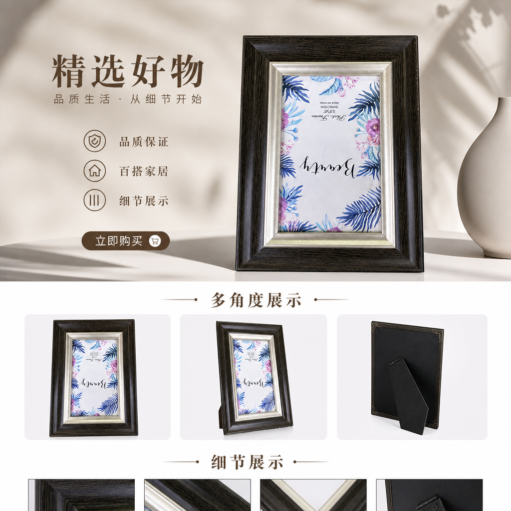 实木复古风相框摆件装饰画框海报框相框尺寸5X7厘米 一件装120个详情1