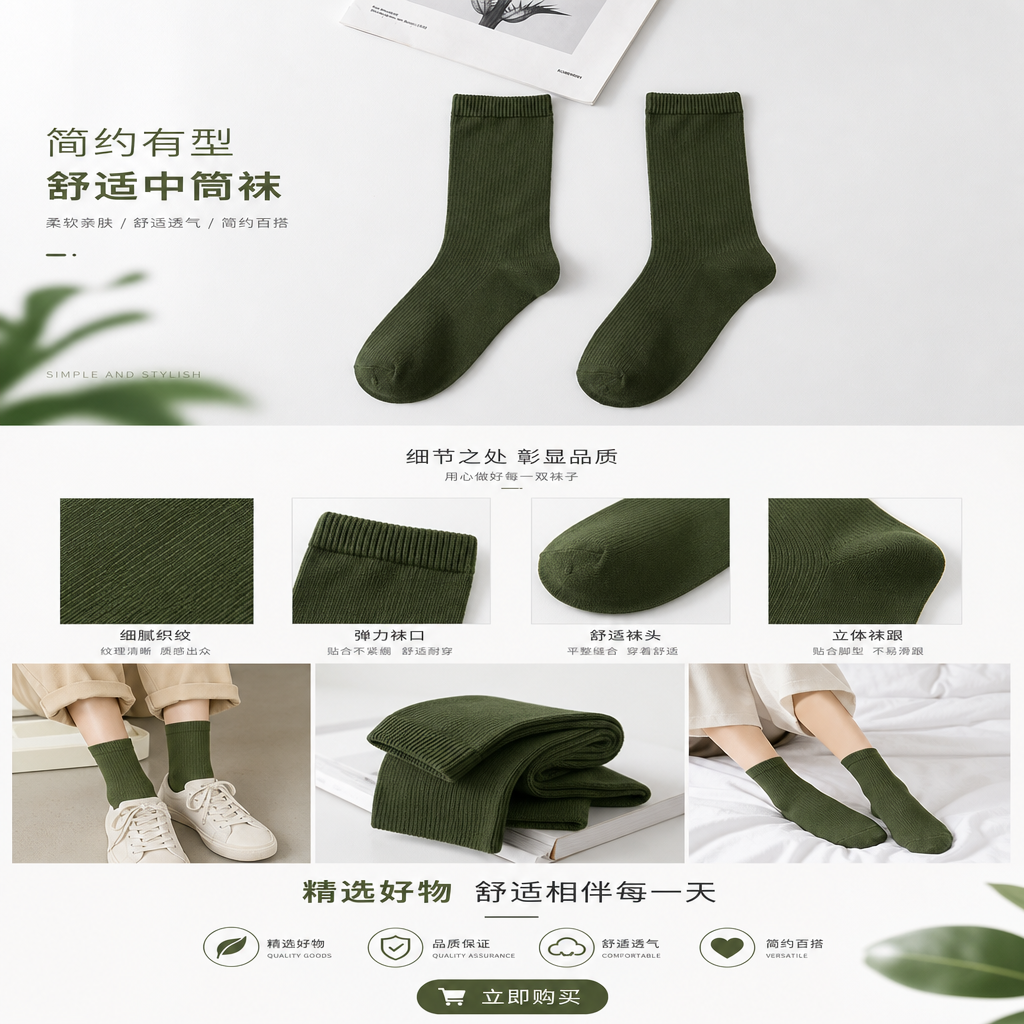 深绿色精梳棉运动袜 男女同款防滑耐磨详情1