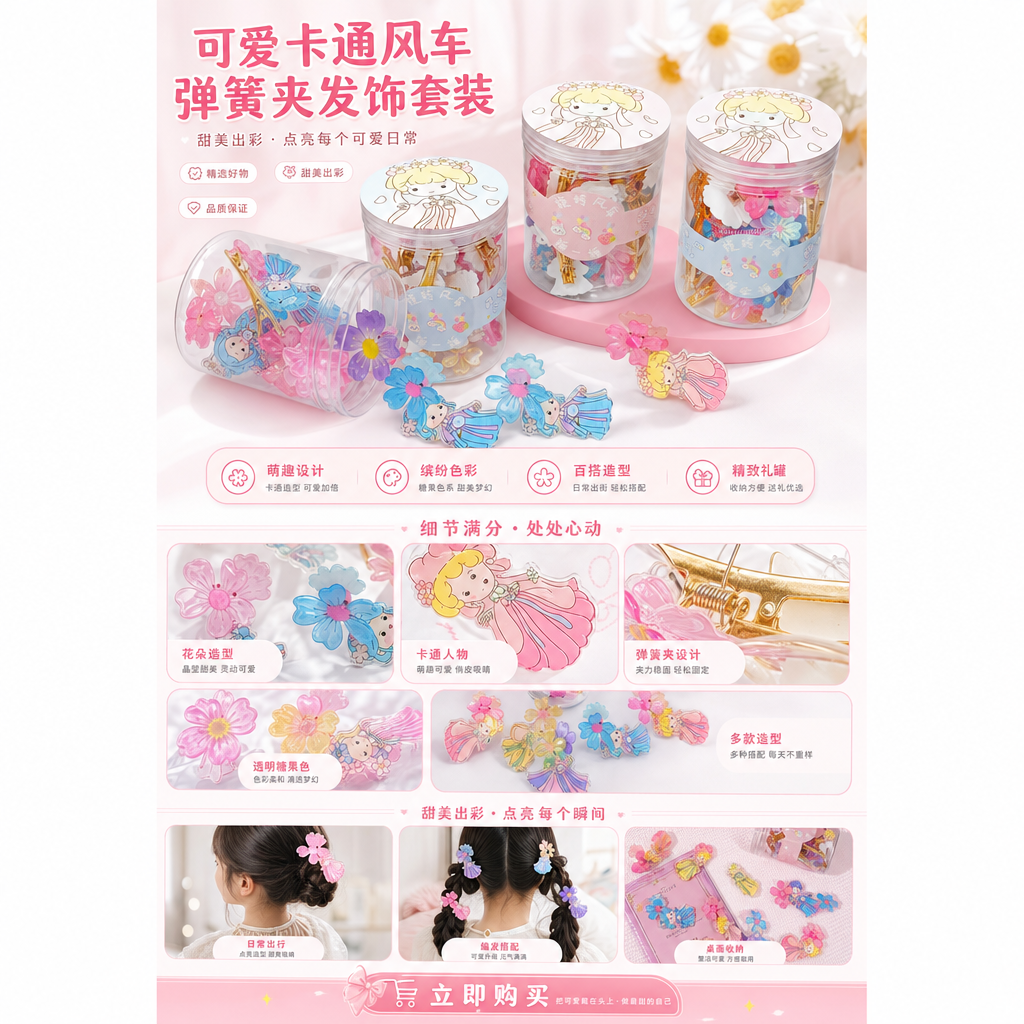 可爱卡通女孩风车弹簧夹玩具糖风车玩具鱼竿小风筝童车儿童车详情1