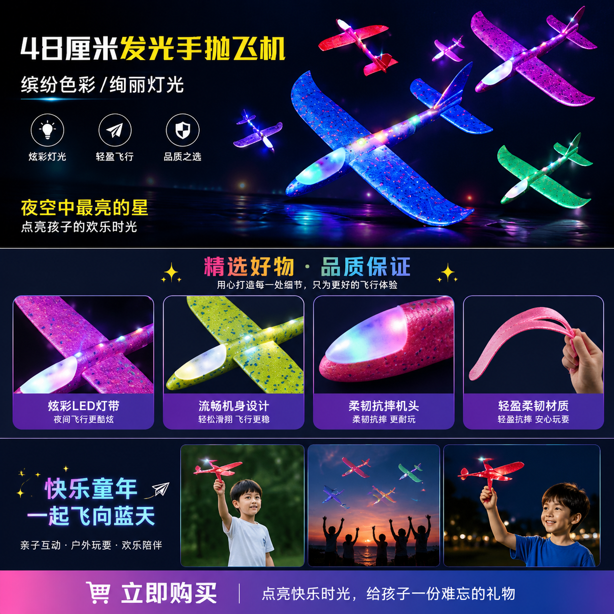 48厘米发光手抛飞机夜光遥控滑翔玩具儿童户外运动详情1