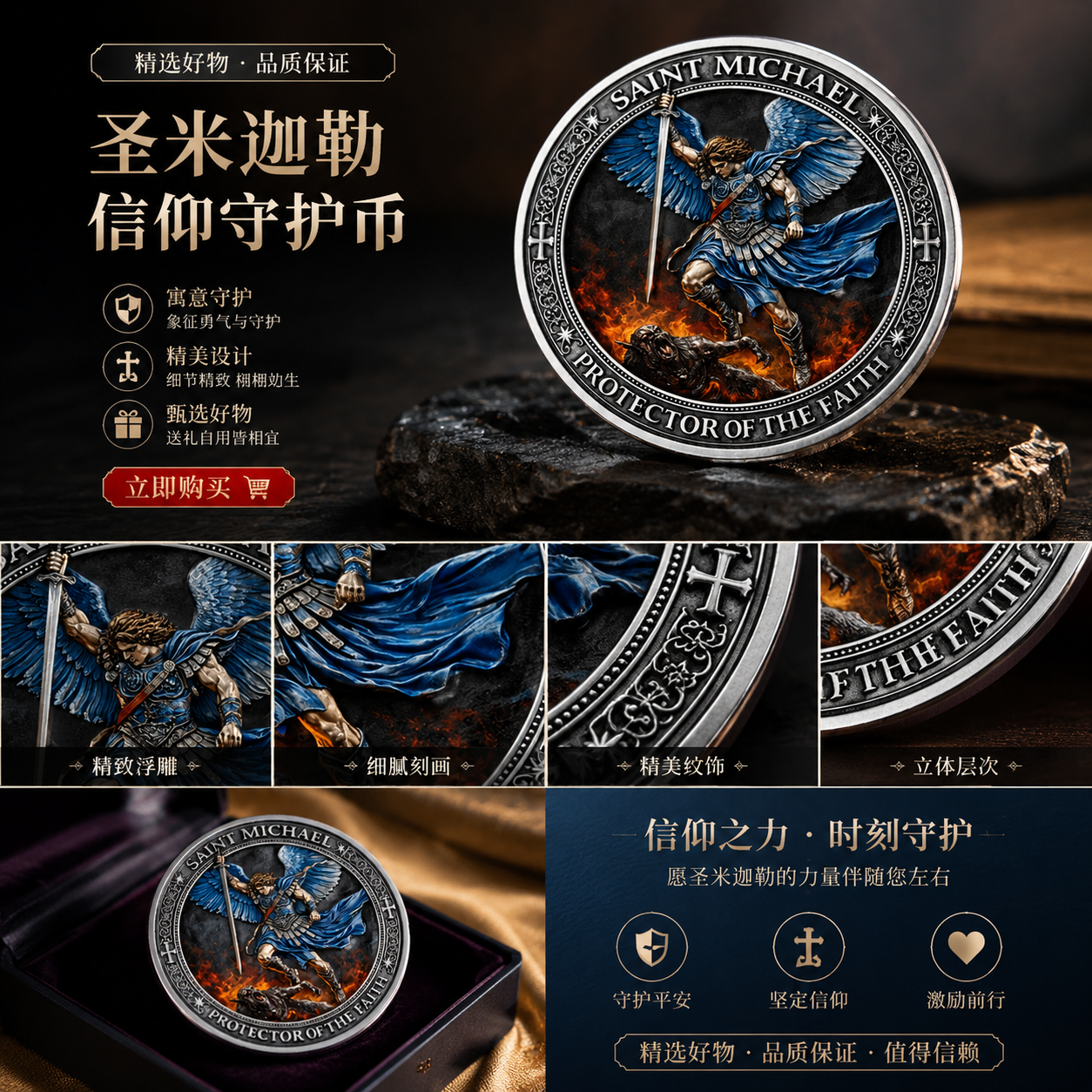 The round commemorative coin of Saint Michael's Angel warrior stepping on the devil with a sword pic 1