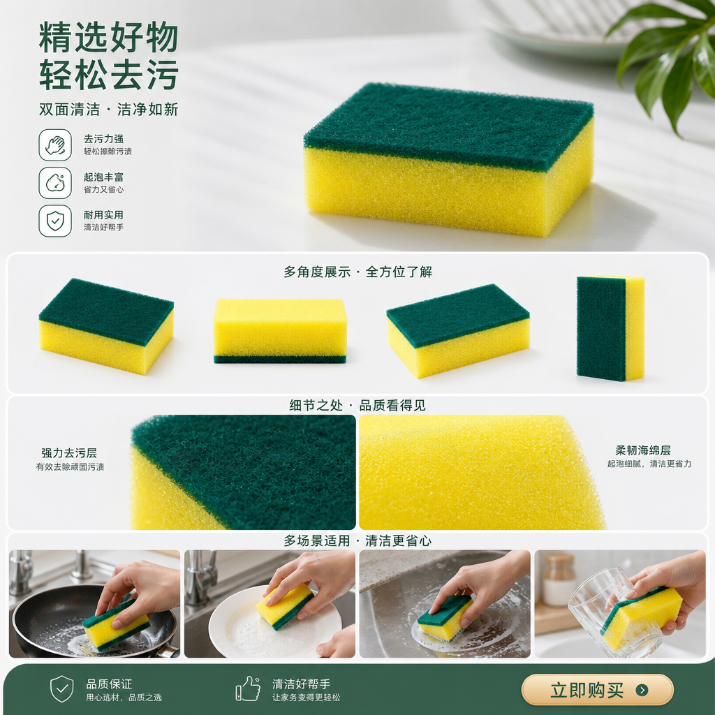 超细纤维清洁海绵家用无痕去污擦洗不伤表面详情1