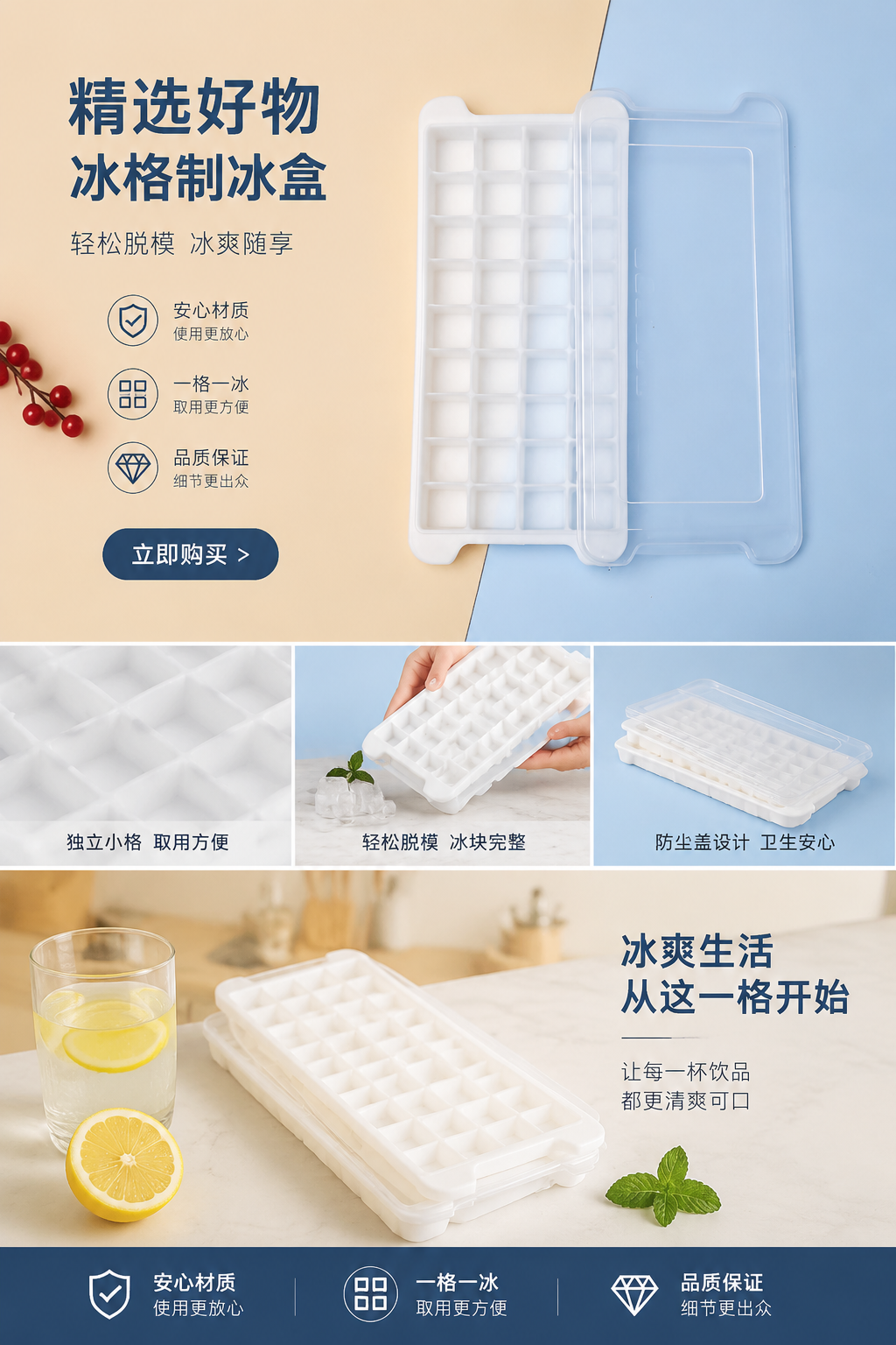 冰格模具 硅胶可叠放家用制冰盒 冰块模具冷冻格详情1