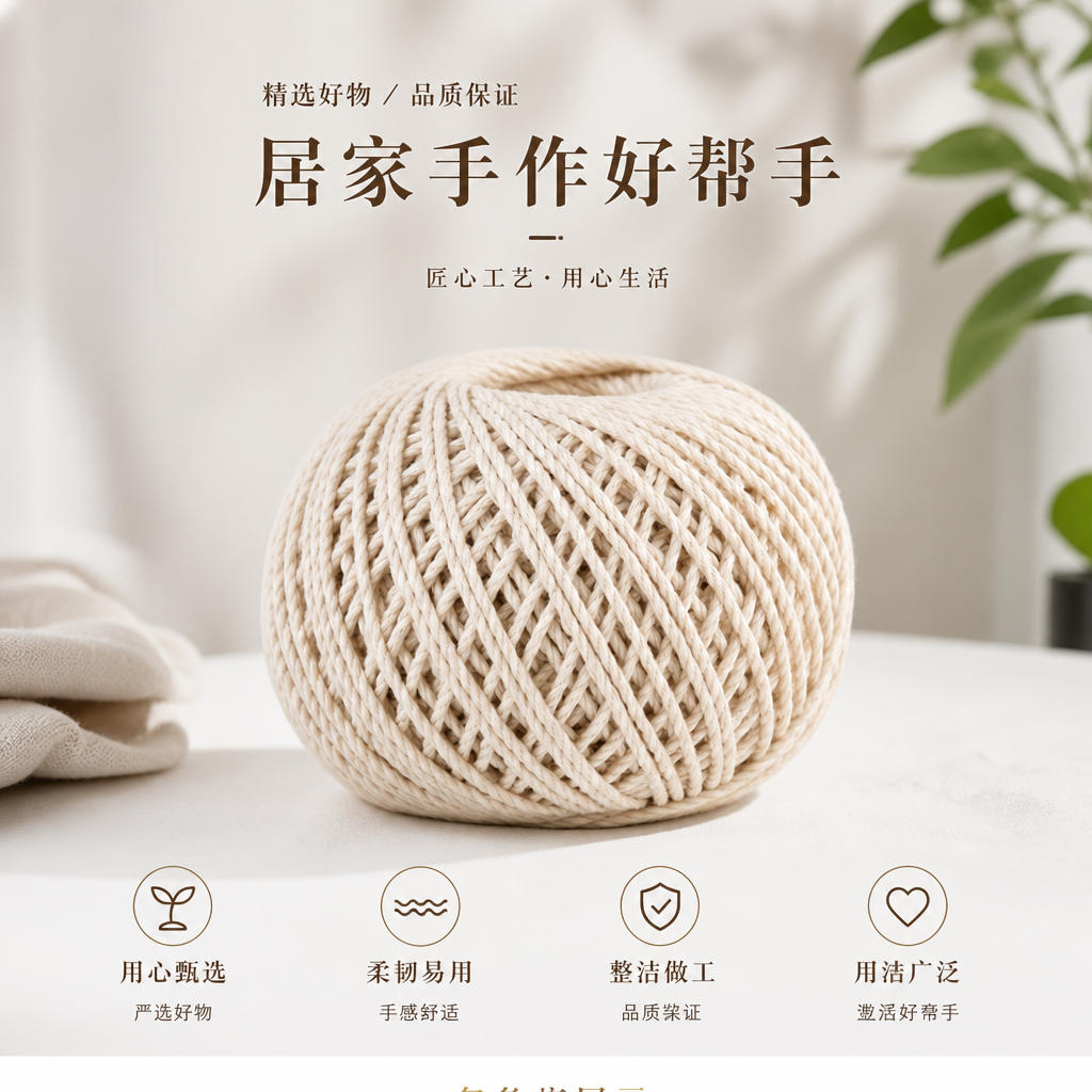 米色棉线球 编织DIY材料  包粽线 详情1