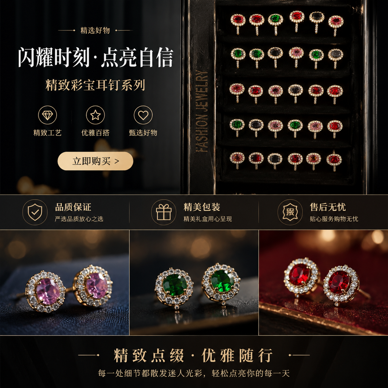 时尚珠宝耳环 925银镀白金防过敏轻盈日常佩戴详情1