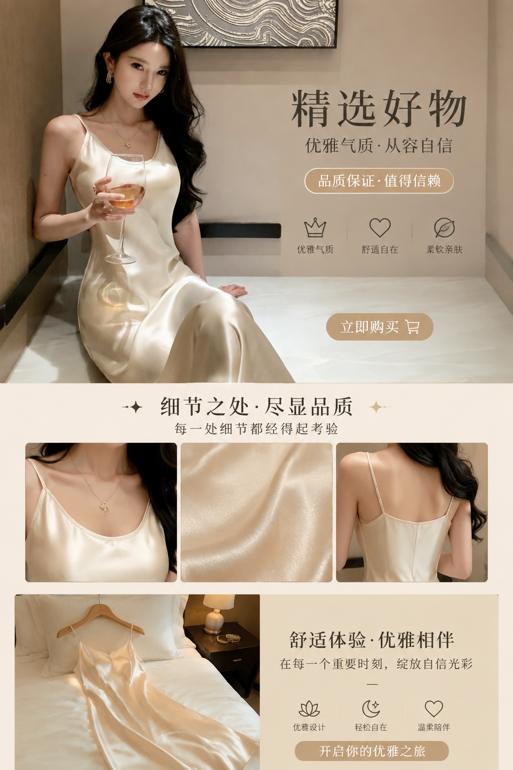 优雅女性白色丝质吊带长裙夏季修身显瘦气质连衣裙详情1