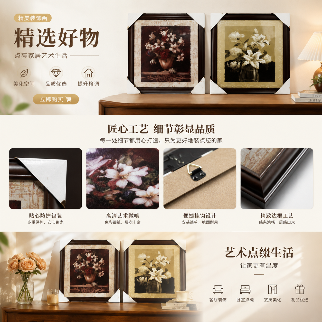 欧式风格装饰画.尺寸24Ｘ24 一件装80ＰCS 墙面挂画客厅卧室软装相框画框详情1