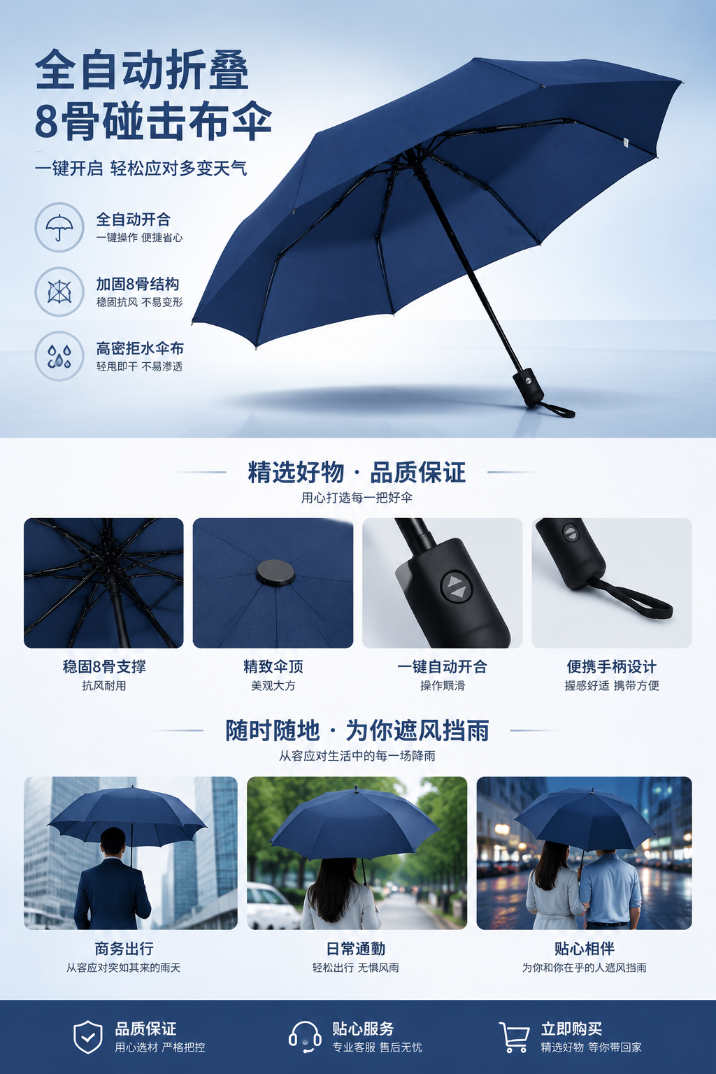 The fully automatic folding 8-bone impact cloth umbrella is portable and suitable for both sun protection and rain pic 1
