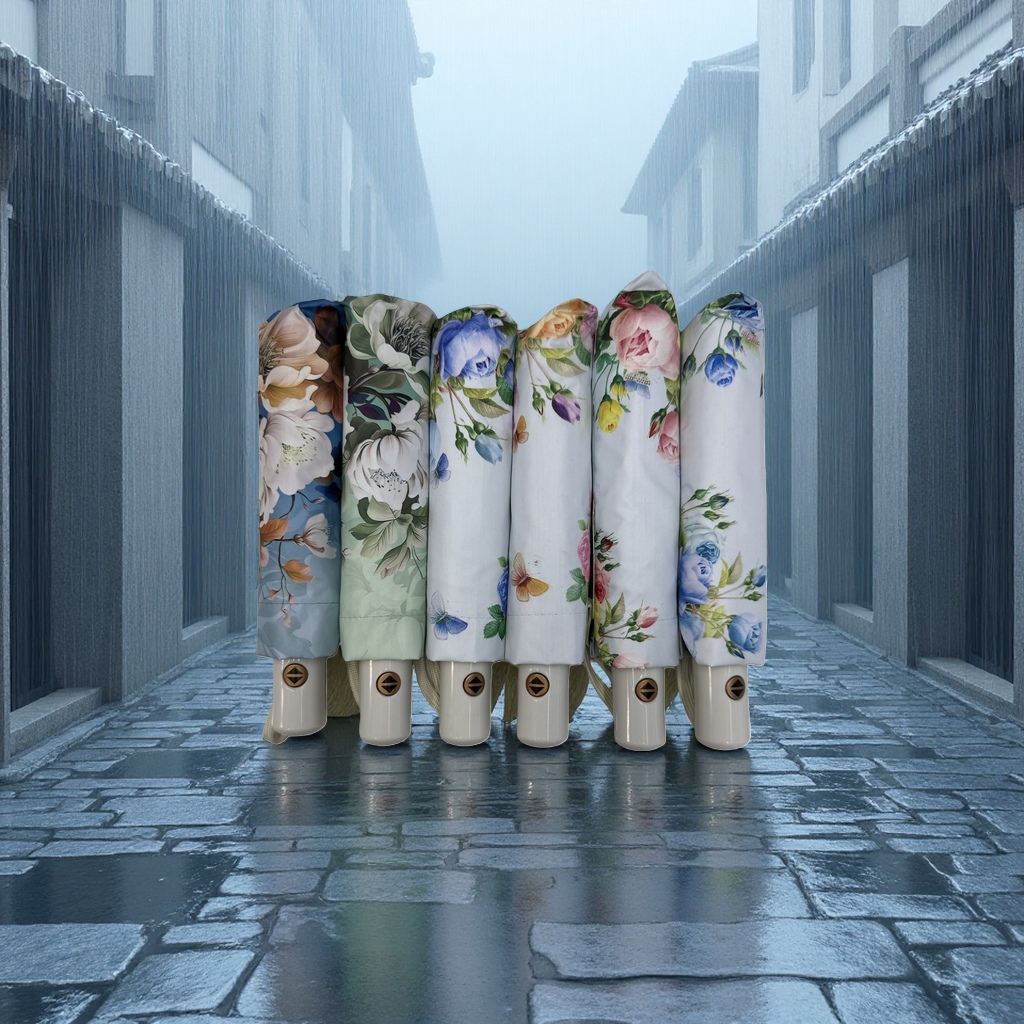 Floral pattern all-weather umbrella, waterproof, sun-proof, lightweight and foldable, suitable for both women and men details Picture