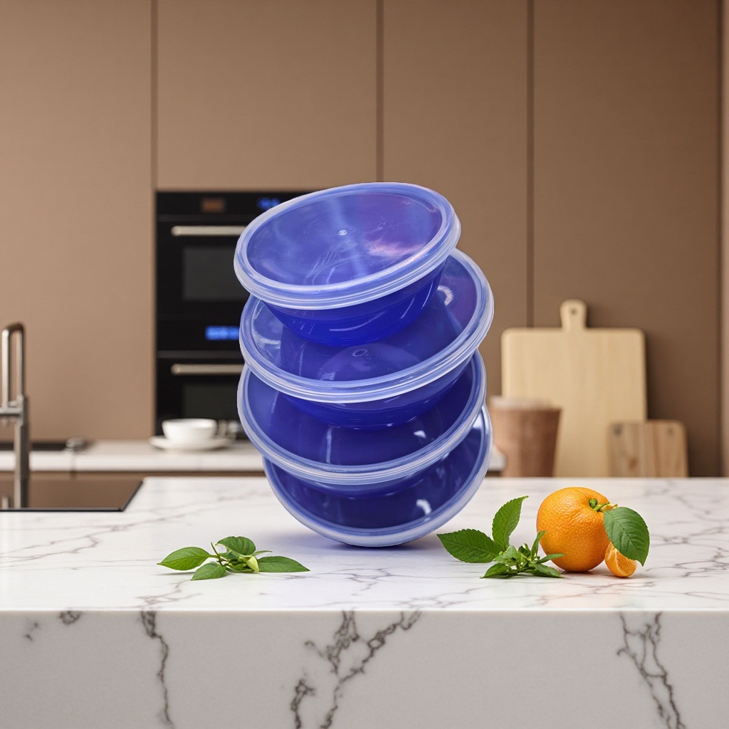Blue plastic bowl, large household rice bowl, thickened anti-drop children's meal bowl Specification image