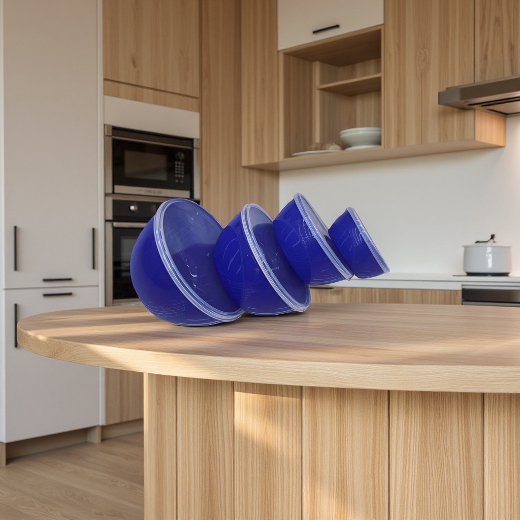 Blue plastic bowl, large household rice bowl, thickened anti-drop children's meal bowl details Picture