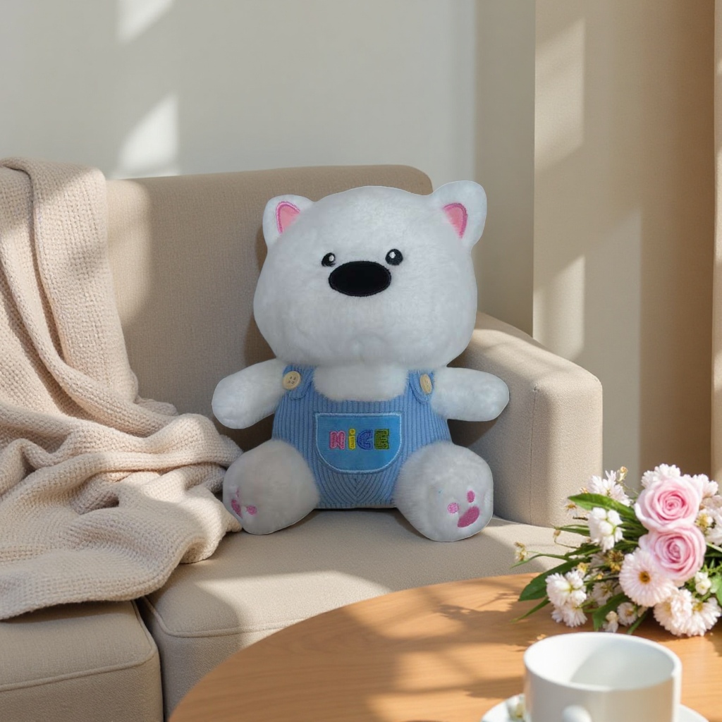 White teddy bear plush toy, cute and soft cushion doll, children's gift plush toy doll