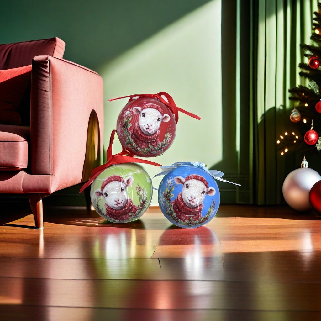 Christmas sheep-shaped decorative ball glass painted pendant, festive home decoration item