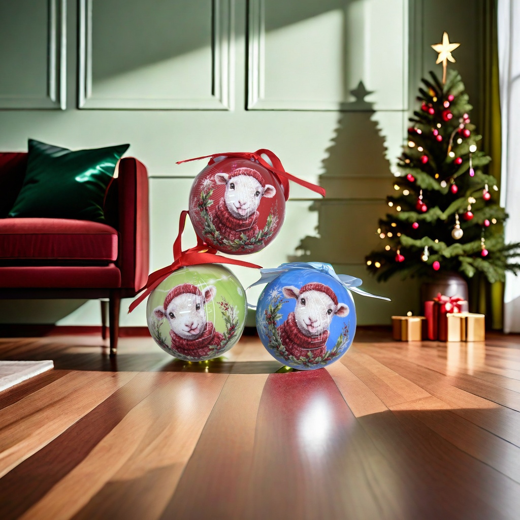 Christmas sheep-shaped decorative ball glass painted pendant, festive home decoration item Specification image