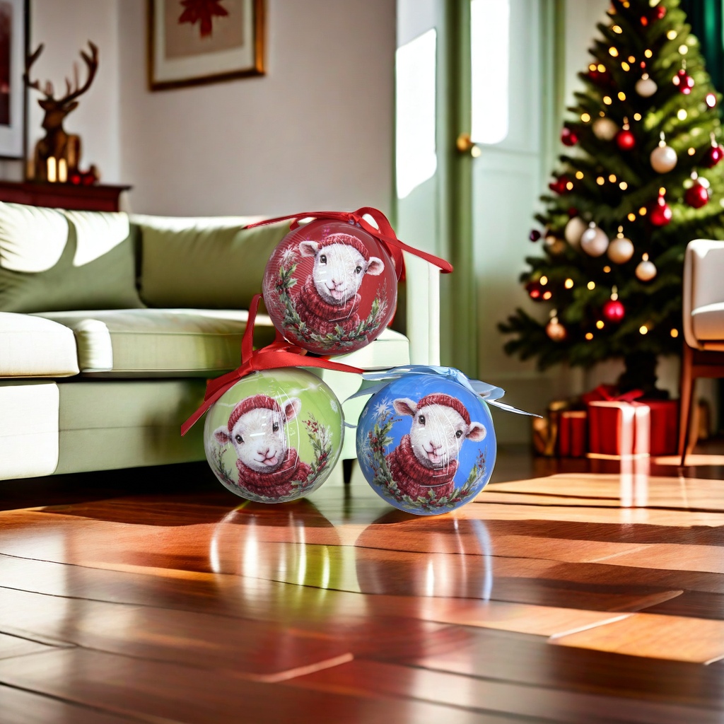Christmas sheep-shaped decorative ball glass painted pendant, festive home decoration item details Picture