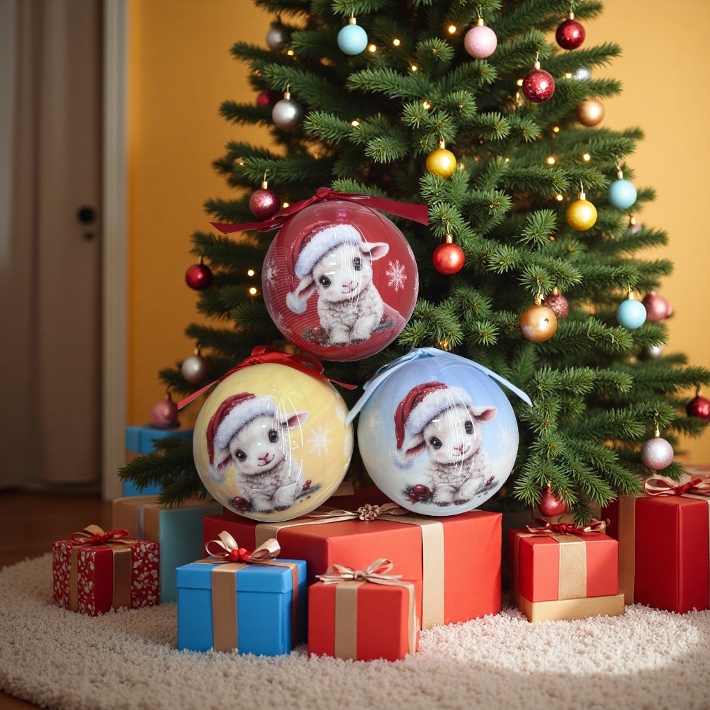 Christmas lamb pattern glass decorative balls, holiday hanging decorations and home ornaments Specification image