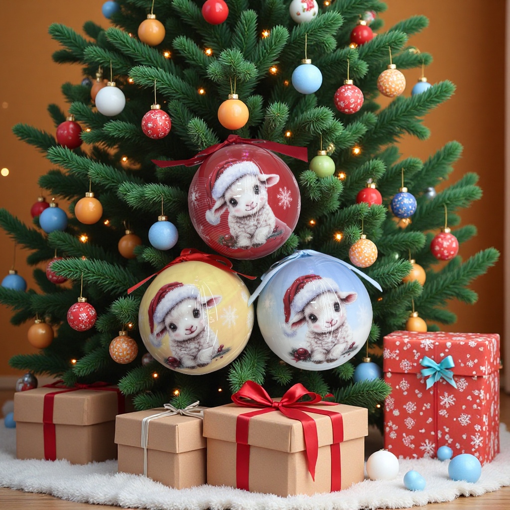 Christmas lamb pattern glass decorative balls, holiday hanging decorations and home ornaments