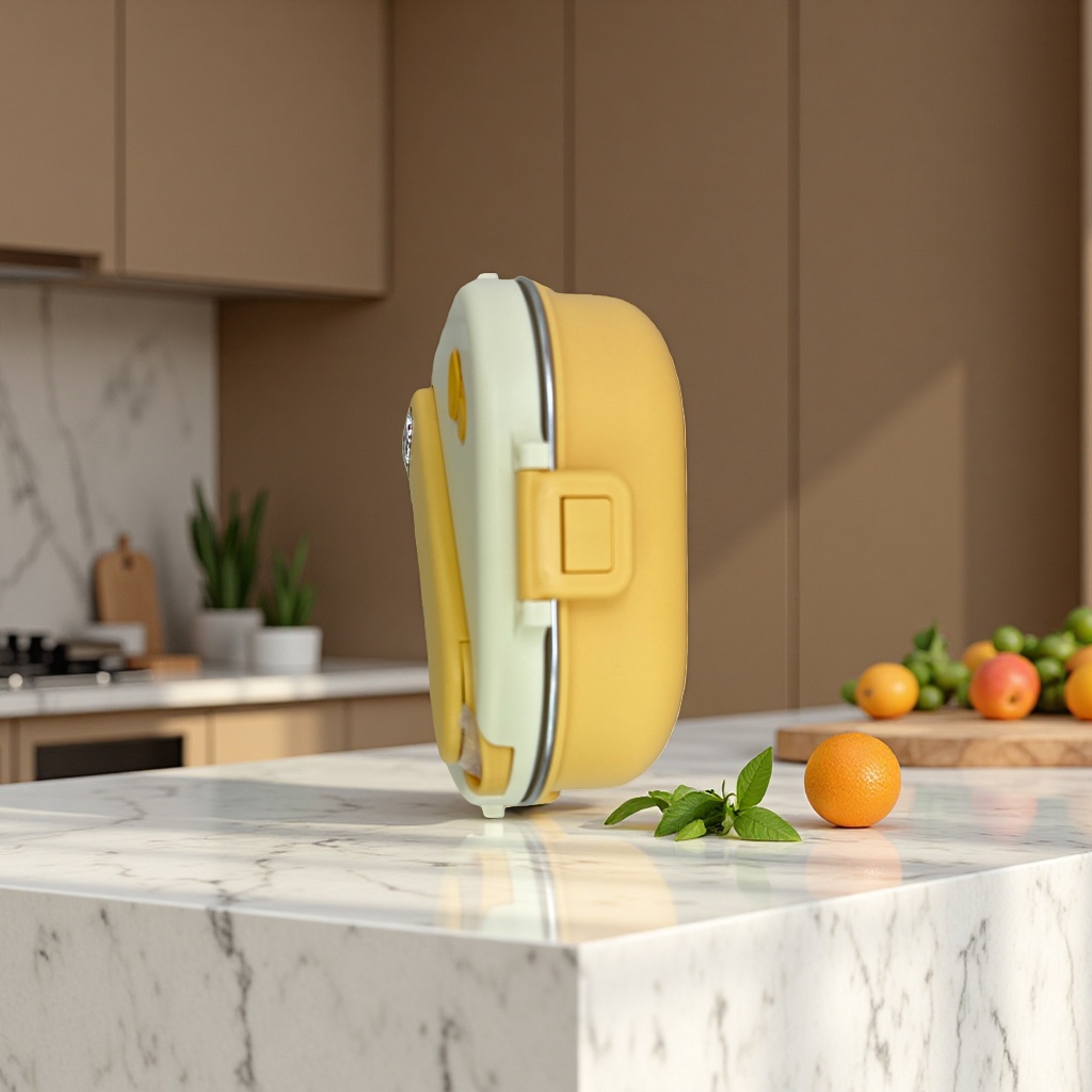 This three-layer insulated lunch box comes with a spoon and can be heated in the microwave. It is a portable lunch box Specification image