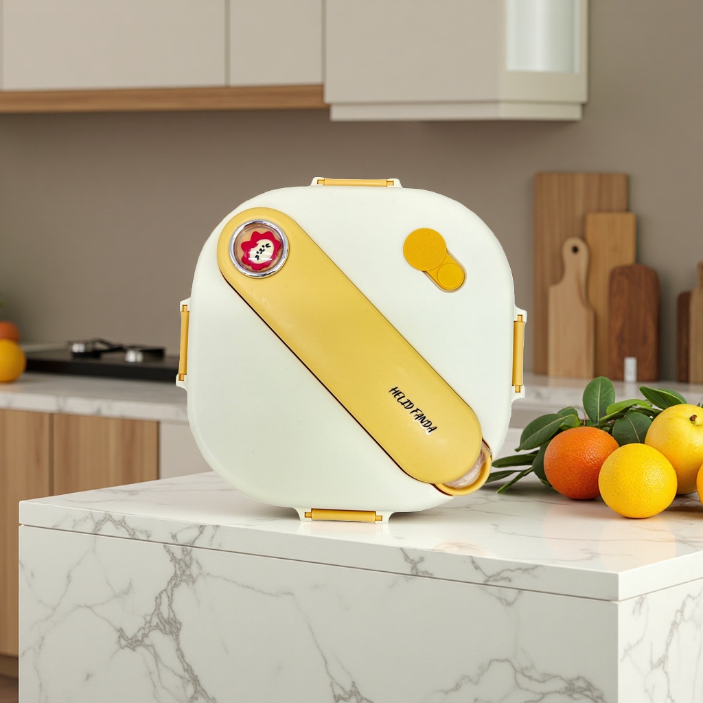 This three-layer insulated lunch box comes with a spoon and can be heated in the microwave. It is a portable lunch box details Picture