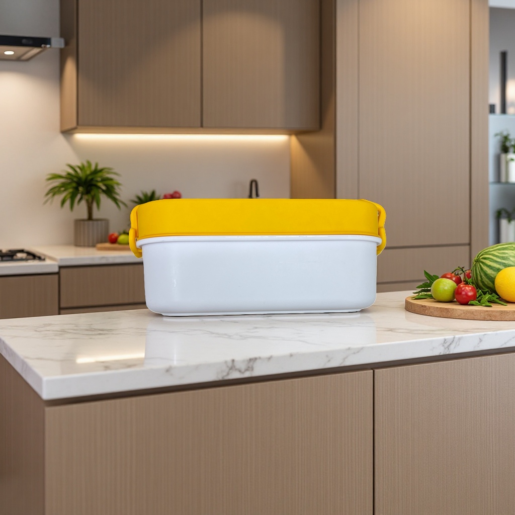 Yellow bento box, food-grade PP material, with a insulated and portable lunchbox design Application Scenario