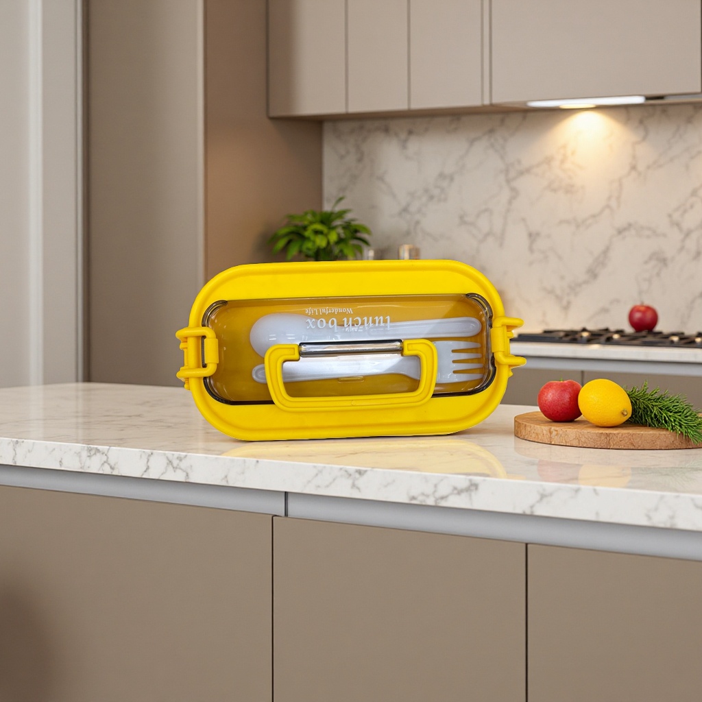 Yellow bento box, food-grade PP material, with a insulated and portable lunchbox design details Picture
