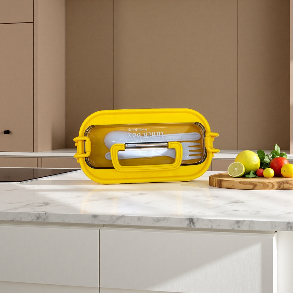 Yellow bento box, food-grade PP material, with a insulated and portable lunchbox design
