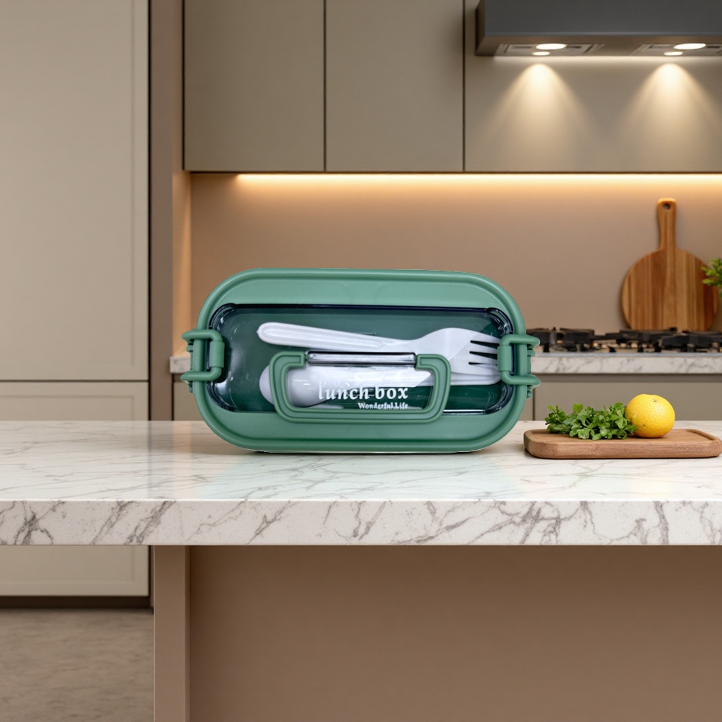 The green bento box is made of food-grade PP material with a sealing ring to prevent leakage and can be heated in the microwave details Picture