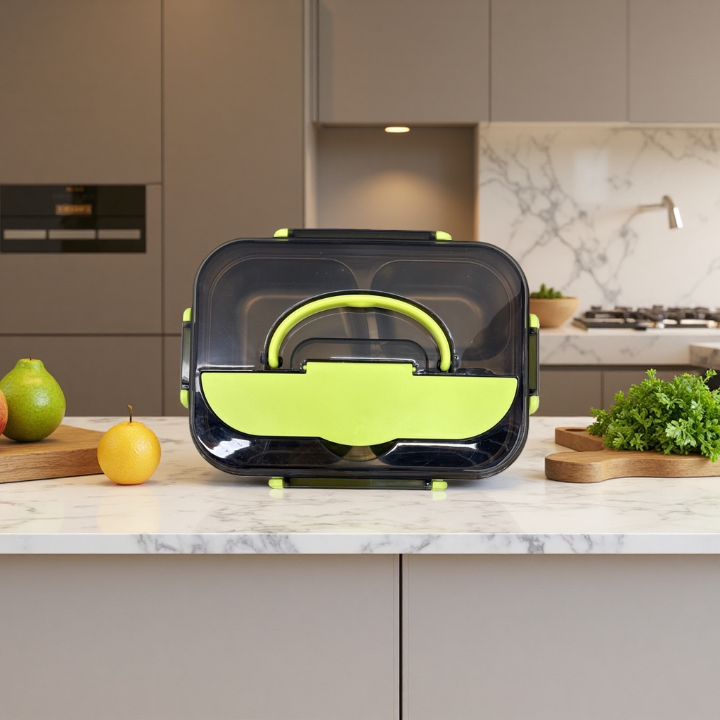 The stainless steel lunch box is a three-layer compartment-proof portable lunch box that can be heated by microwave details Picture