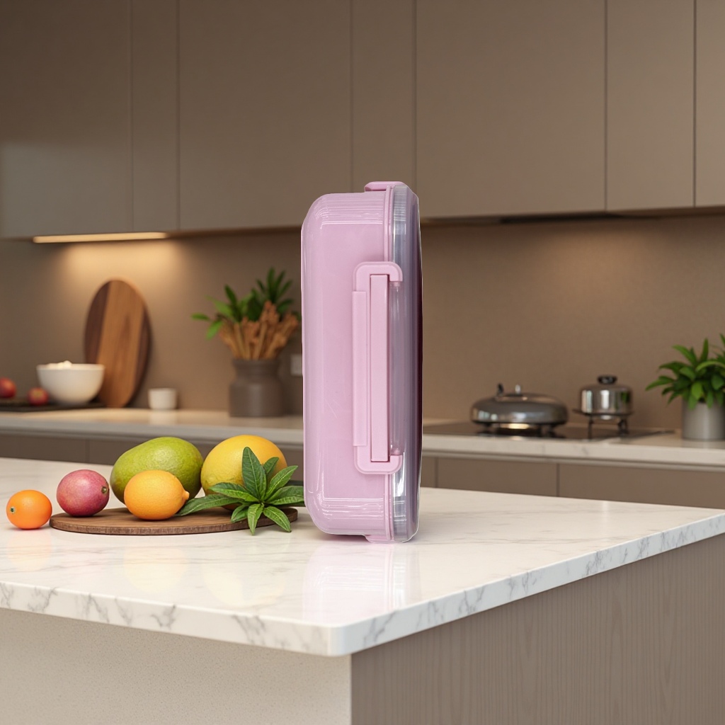 The pink bento box is designed with compartments to prevent leakage and is a portable lunch box Application Scenario