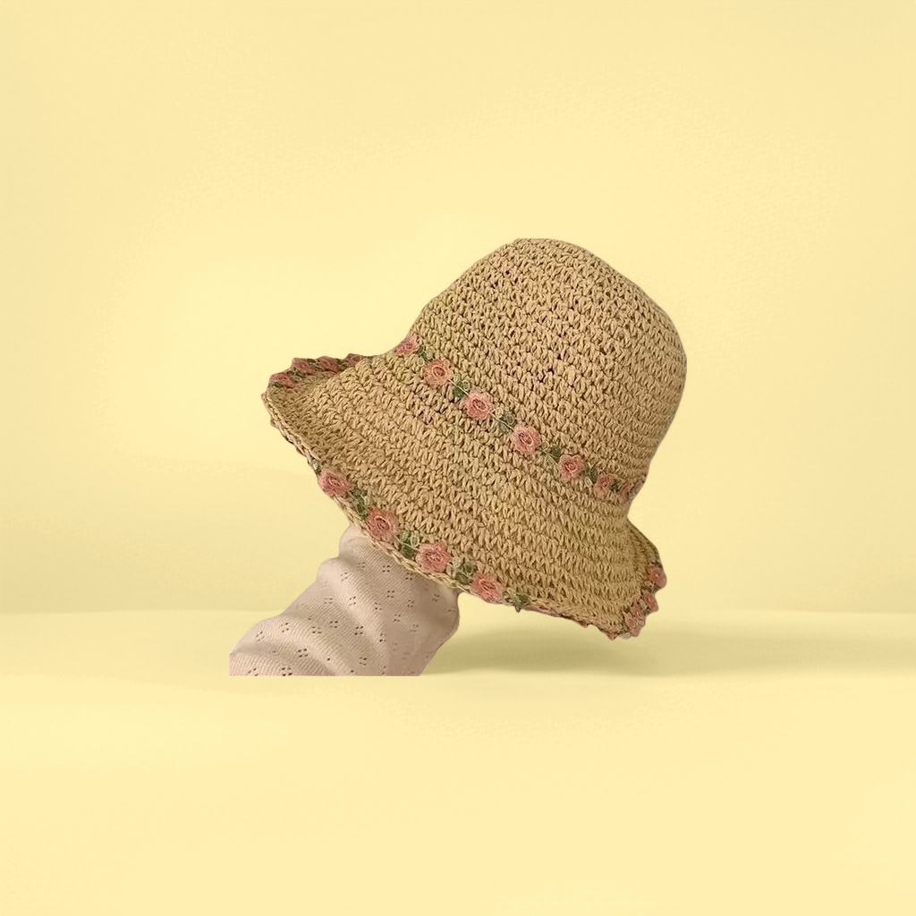 天然麦秆编织草帽 女士夏季防晒宽檐遮阳帽