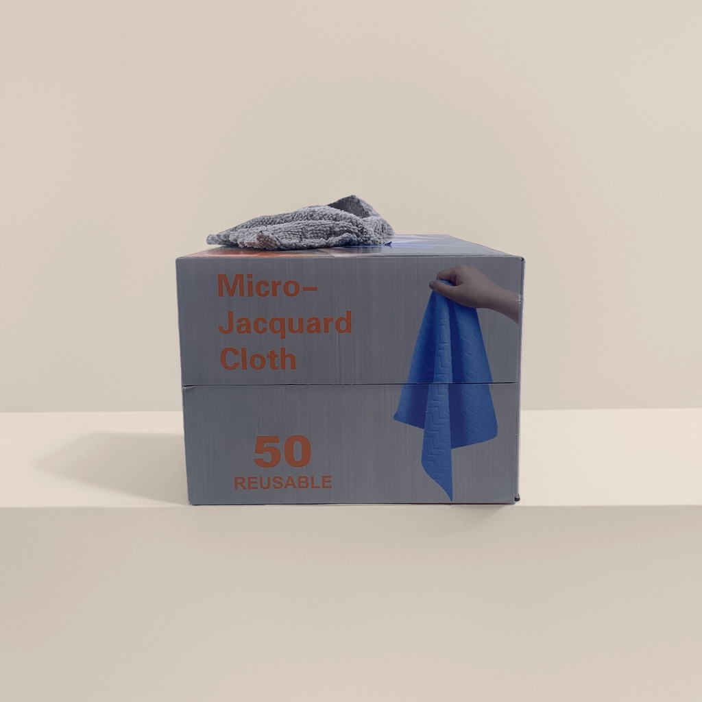 Grey microfiber cleaning cloth tape packaging box