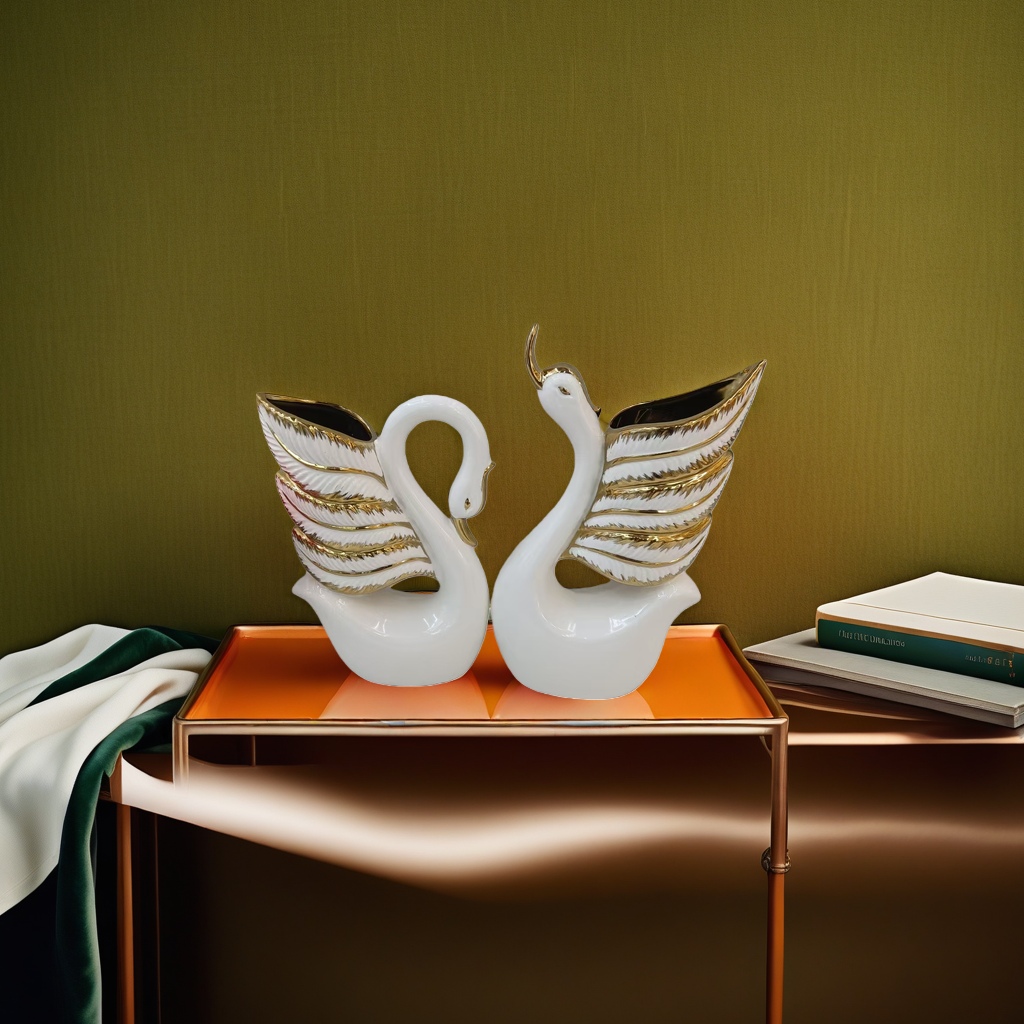 A white ceramic swan-shaped vase for home living room decoration Specification image