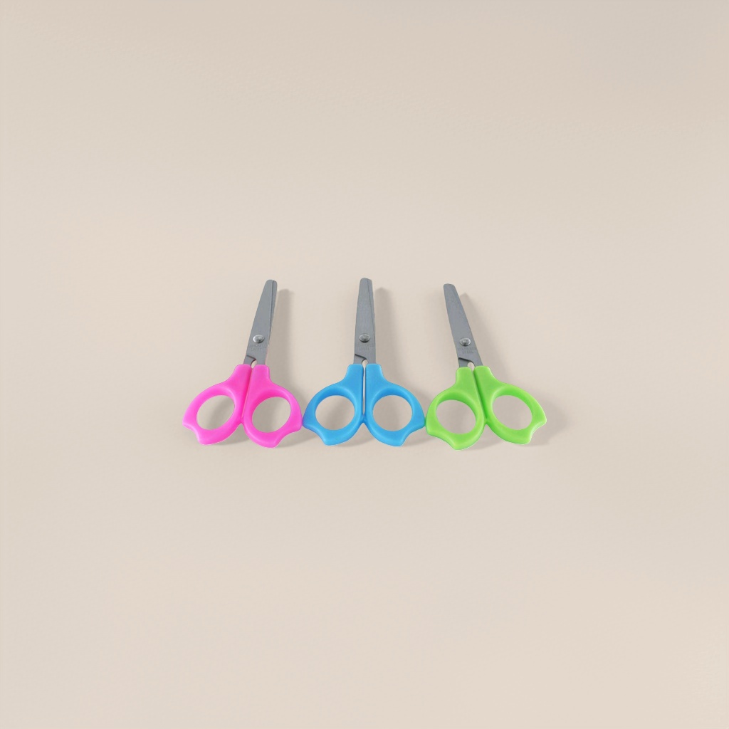 Student-specific colored plastic handle scissors with a safe round head design are portable stationery Application Scenario