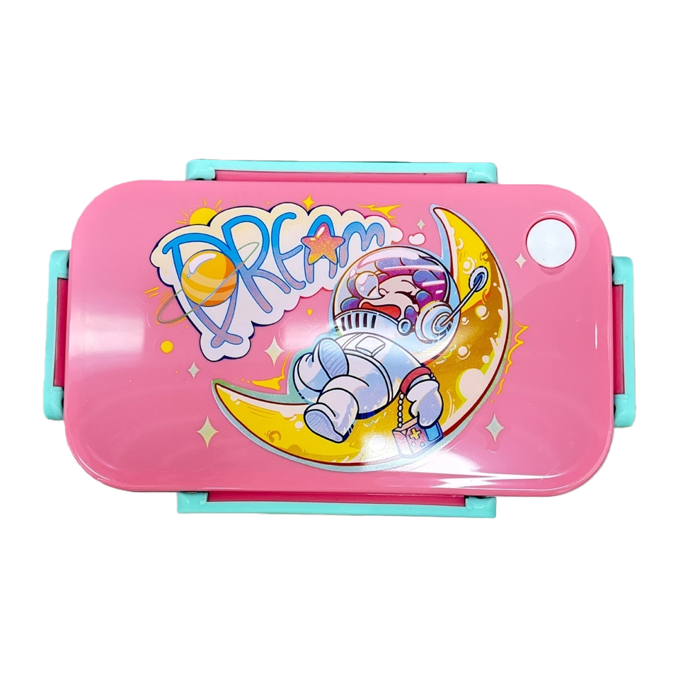 Pink cartoon DREAM astronaut storage box with plastic strap and light blue handle, ground storage, organization and preservation box Specification image